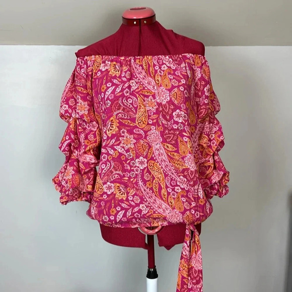 CeCe multi colour floral paisley crepe blouse - Picture 6 of 7
